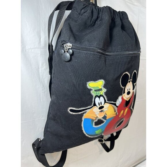 Walt Disney World Backpack Micky Mouse Printed Black Canvas Fabric - Picture 2 of 13